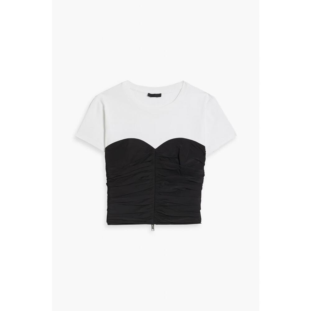 ATM Antjony Thomas Melillo White Black Ruched Silk Corset Bustier Shirt Top 8
